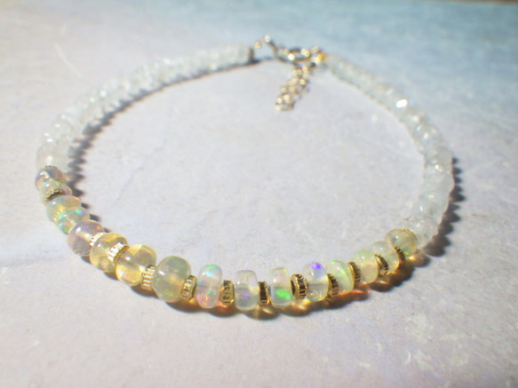 【10月誕生石】14kgf＊Opal & Moonstone Bracelet　オパール＆ムーンストーン☆アジャスター 17枚目の画像