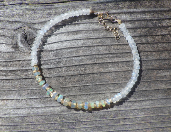 【10月誕生石】14kgf＊Opal & Moonstone Bracelet　オパール＆ムーンストーン☆アジャスター 10枚目の画像