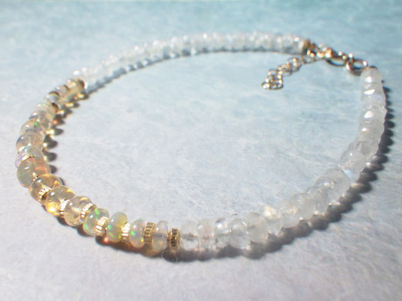 【10月誕生石】14kgf＊Opal & Moonstone Bracelet　オパール＆ムーンストーン☆アジャスター 16枚目の画像