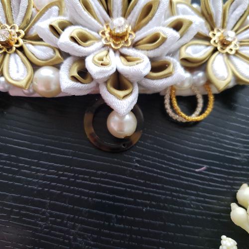 帯留め 帯飾り 七五三 成人式 白 金 花魁 振り袖 着物 帯 パール