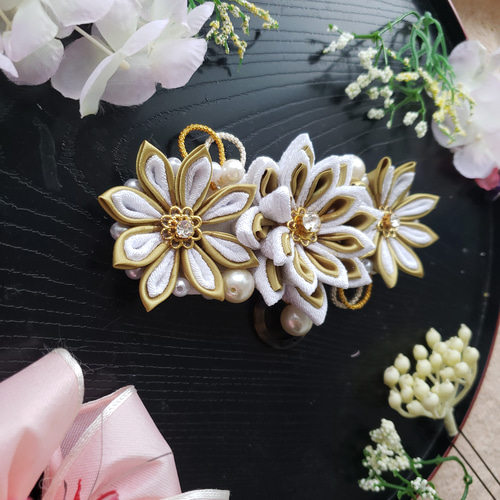 帯留め 帯飾り 七五三 成人式 白 金 花魁 振り袖 着物 帯 パール