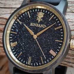 【木製腕時計】EINBAND Reise『夜空の文字盤』ブルーサンドストーン × SandalWood 【40mm】 2枚目の画像