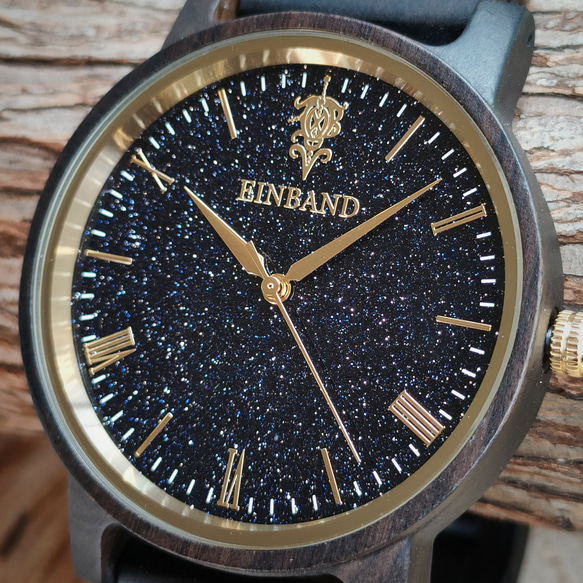 【木製腕時計】EINBAND Reise『夜空の文字盤』ブルーサンドストーン × SandalWood 【40mm】 2枚目の画像