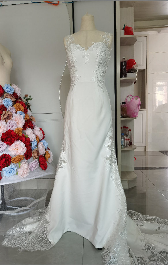 豪華！ ウエディングドレス ホワイト レース マーメイドライン ミニ  