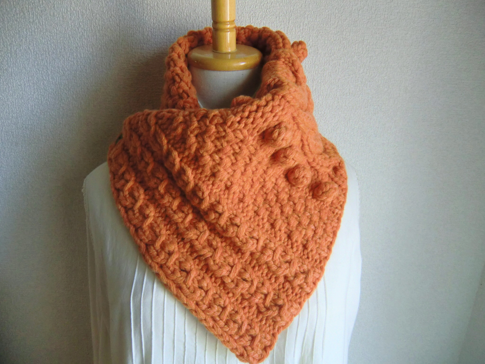 ラムウール　アラン模様のカウル（メランジオレンジ）