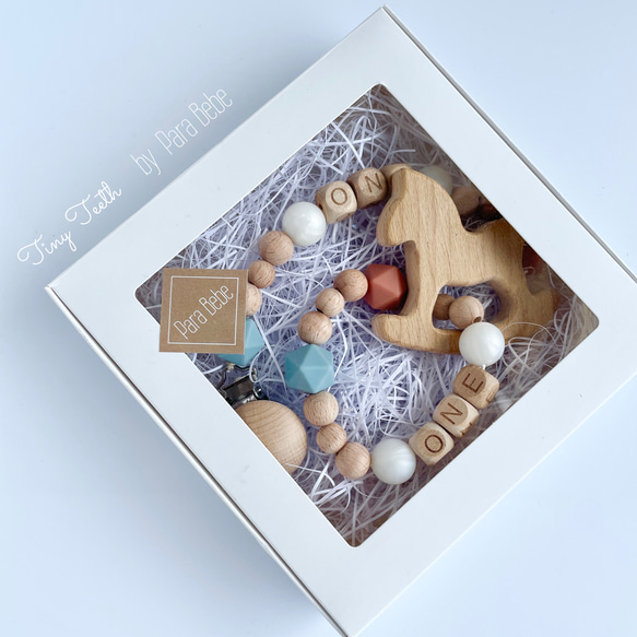 《出産祝いギフト》【 kusumi Para Bebe BOX 】おもちゃホルダー 歯固め リング ギフト くすみカラー 2枚目の画像