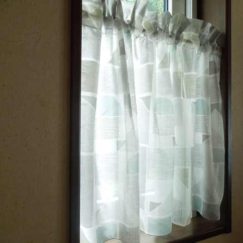 95×55丈：北欧モダンな幾何学模様のプリントボイルレースのナチュラル