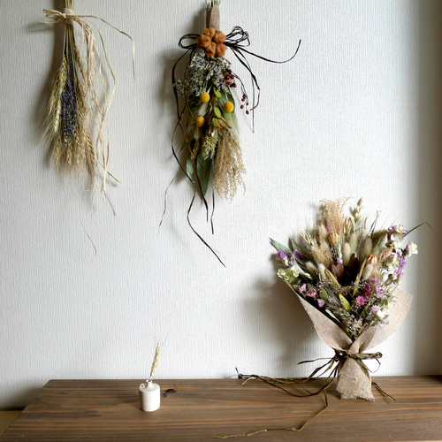 森のスワッグ。月あかり・グラスペディアのドライフラワースワッグ