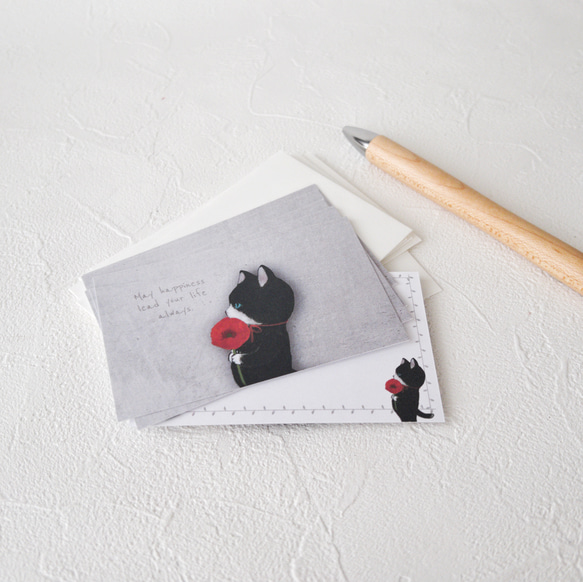 メッセージカード封筒セット（雛罌粟と子猫） 7枚目の画像