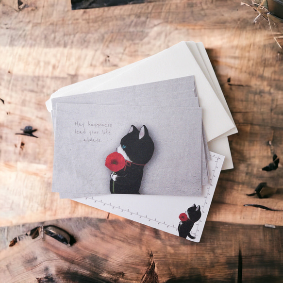 メッセージカード封筒セット（雛罌粟と子猫） 1枚目の画像