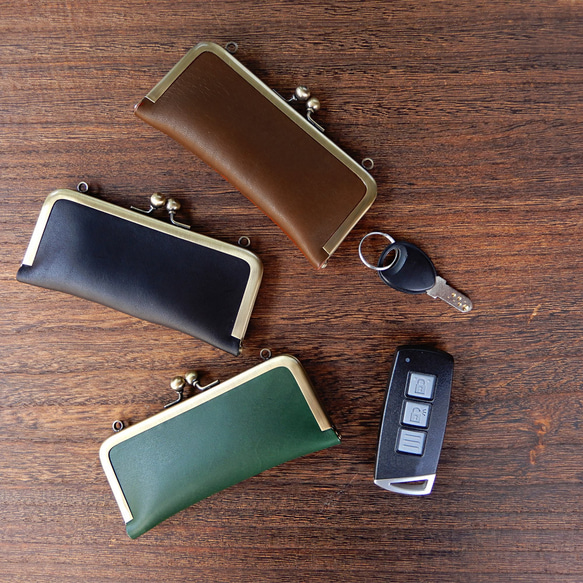特集掲載】スリム4連がま口レザーキーケース ストラップ通せる キー