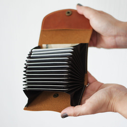 本革 ジャバラのフラップカードケース オイルレザー かぶせ アコーディオン おしゃれ G-311 2枚目の画像