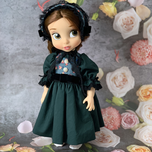 40cmドール 服 ドール服 グリーン系ワンピース ヘッドドレス