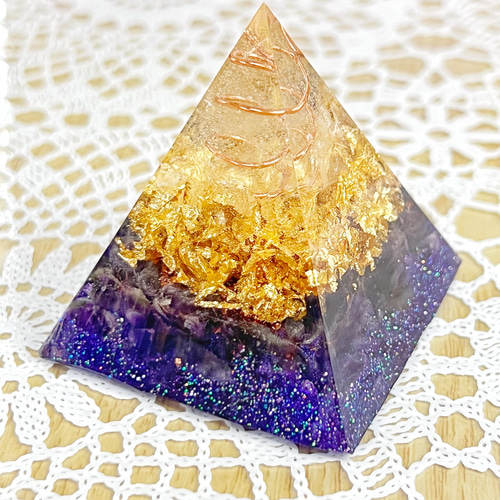 GOLDROSE✧ねじねじ宝珠型のオルゴナイト♥️やまさま♥️専用です ピラミッド型 金箔入り オルゴナイト アメジスト その他インテリア雑貨