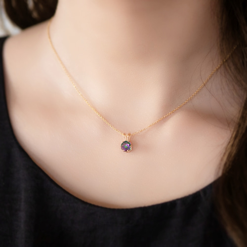 再販10超】ミスティックトパーズ一粒ネックレス◇6mm◇金属