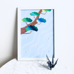 額縁付「清流に光る石たち」インテリア絵画ポスター イラスト 星色小箱