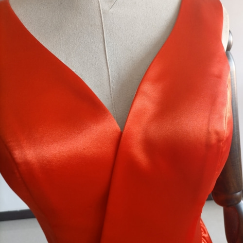 カラードレス オレンジ・テラコッタ色 オンショルダードレス くるみ  