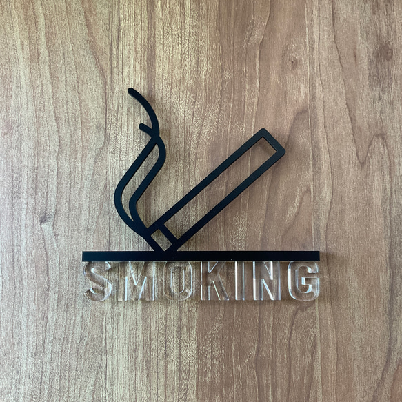 （送料無料）ルームサイン SMOKING ドア用 3Dアイコン クリア文字 1枚目の画像
