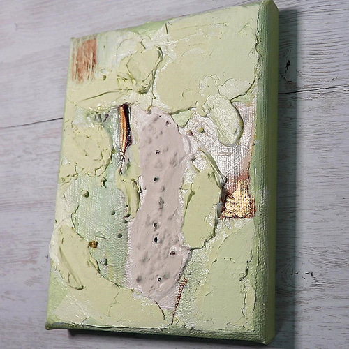 グリーンフロス‒意／アクリル画 18×14㎝ 抽象画 texture-art 薄く淡い