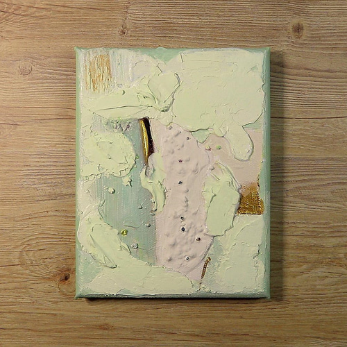 グリーンフロス‒意／アクリル画 18×14㎝ 抽象画 texture-art 薄く淡い