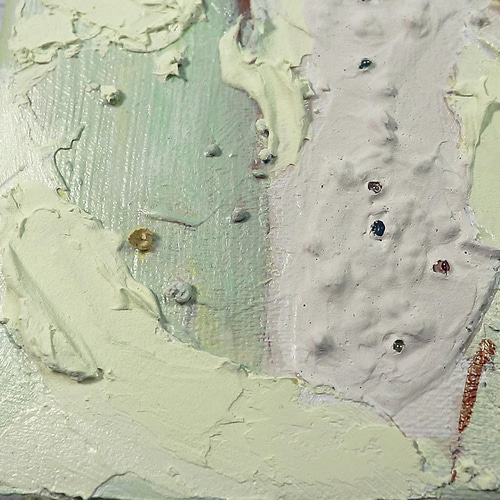 グリーンフロス‒意／アクリル画 18×14㎝ 抽象画 texture-art 薄く淡い