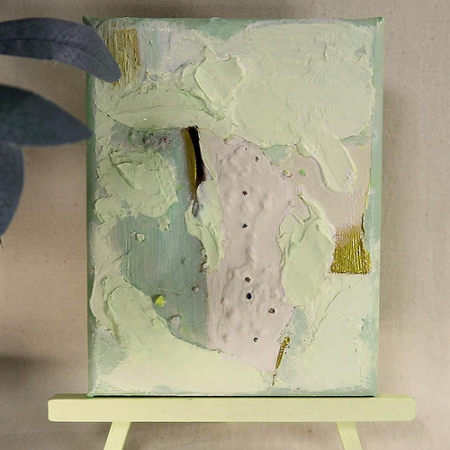 グリーンフロス‒意／アクリル画 18×14㎝ 抽象画 texture-art 薄く淡い