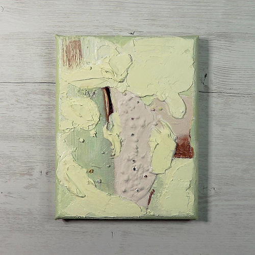 グリーンフロス‒意／アクリル画 18×14㎝ 抽象画 texture-art 薄く淡い