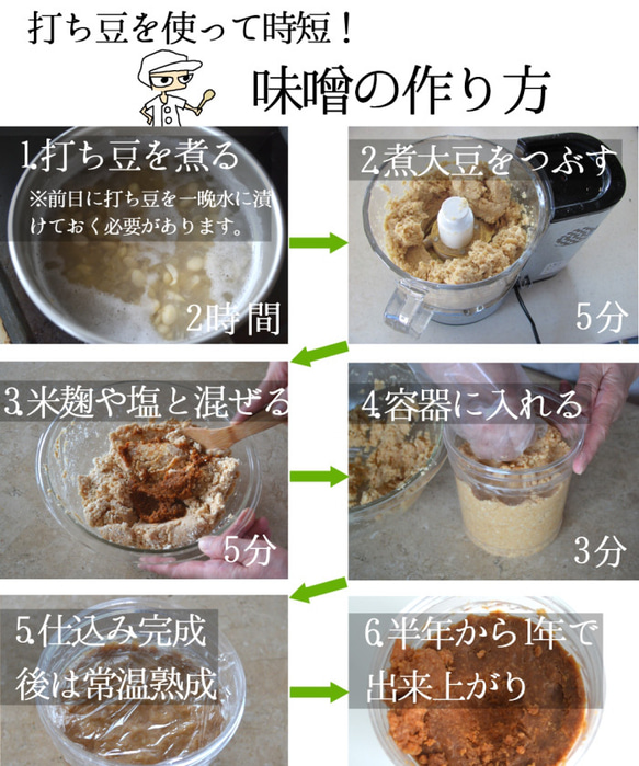 味噌手作りセット（初心者向け）出来上がり470g用 容器付き（打ち豆100g,乾燥米麹120g,塩50g） 2枚目の画像