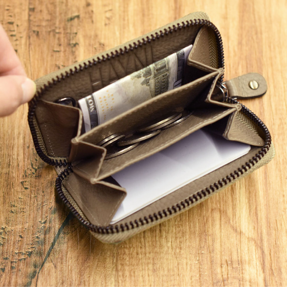 數量有限的奧特萊斯 SALE 帶扣迷你錢包小型迷你錢包真皮零錢包綠色出界 第2張的照片