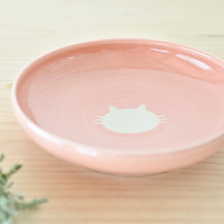 取り皿 深め（桜ピンク）白ねこ水玉 【在庫有】 3枚目の画像