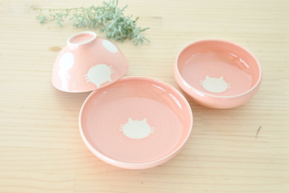取り皿 深め（桜ピンク）白ねこ水玉 【在庫有】 6枚目の画像