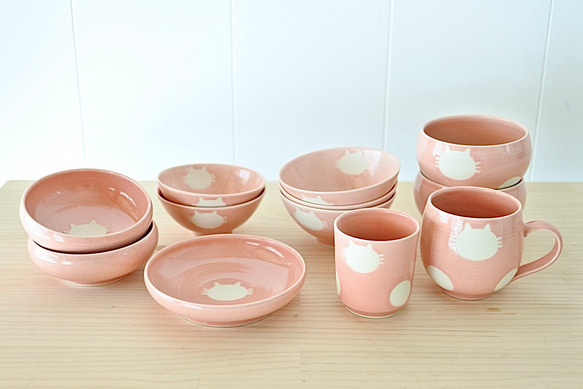 丸小鉢（桜ピンク）白ねこ水玉【在庫有】 7枚目の画像