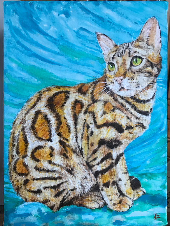 猫の絵 木製フレーム 油彩画 油絵 猫 見返りベンガル 絵画 kamekoen 通販 14641234｜Creema