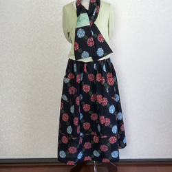 着物リメイク♪ストール付：花模様の久留米絣で作った可愛いスカート：８０ｃｍ丈 1枚目の画像