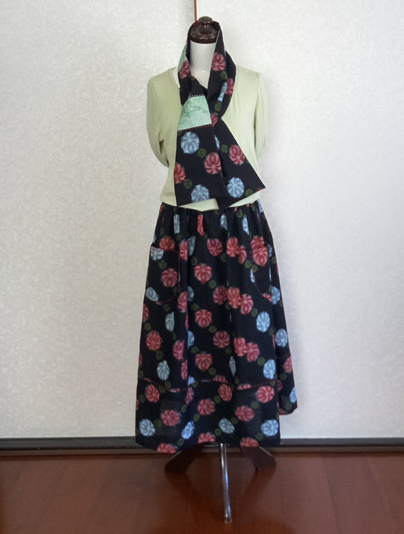 着物リメイク♪ストール付：花模様の久留米絣で作った可愛い