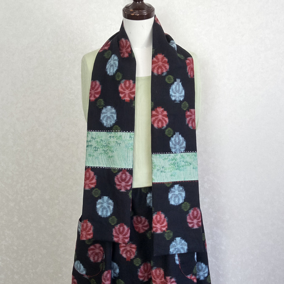 着物リメイク♪ストール付：花模様の久留米絣で作った可愛いスカート：８０ｃｍ丈 11枚目の画像
