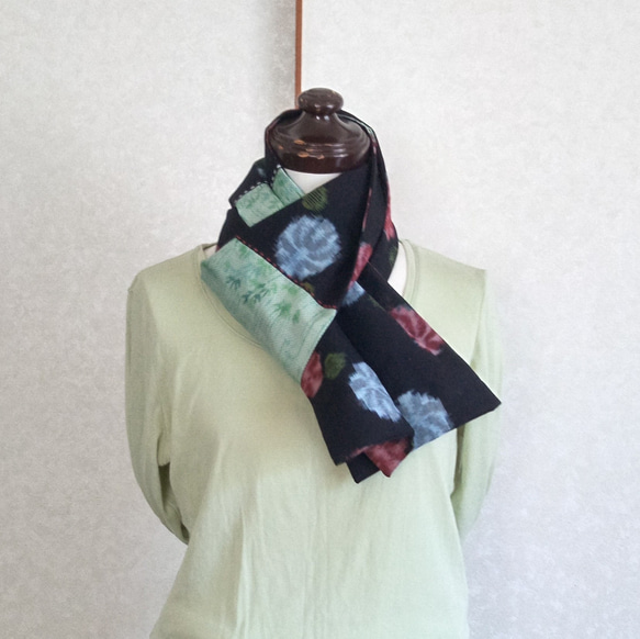 着物リメイク♪ストール付：花模様の久留米絣で作った可愛いスカート：８０ｃｍ丈 10枚目の画像