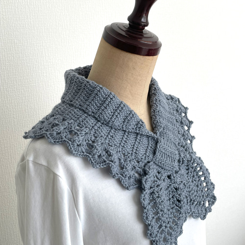 受注制作]つけ襟風ミニマフラー☆ブルーグレー《メリノウール