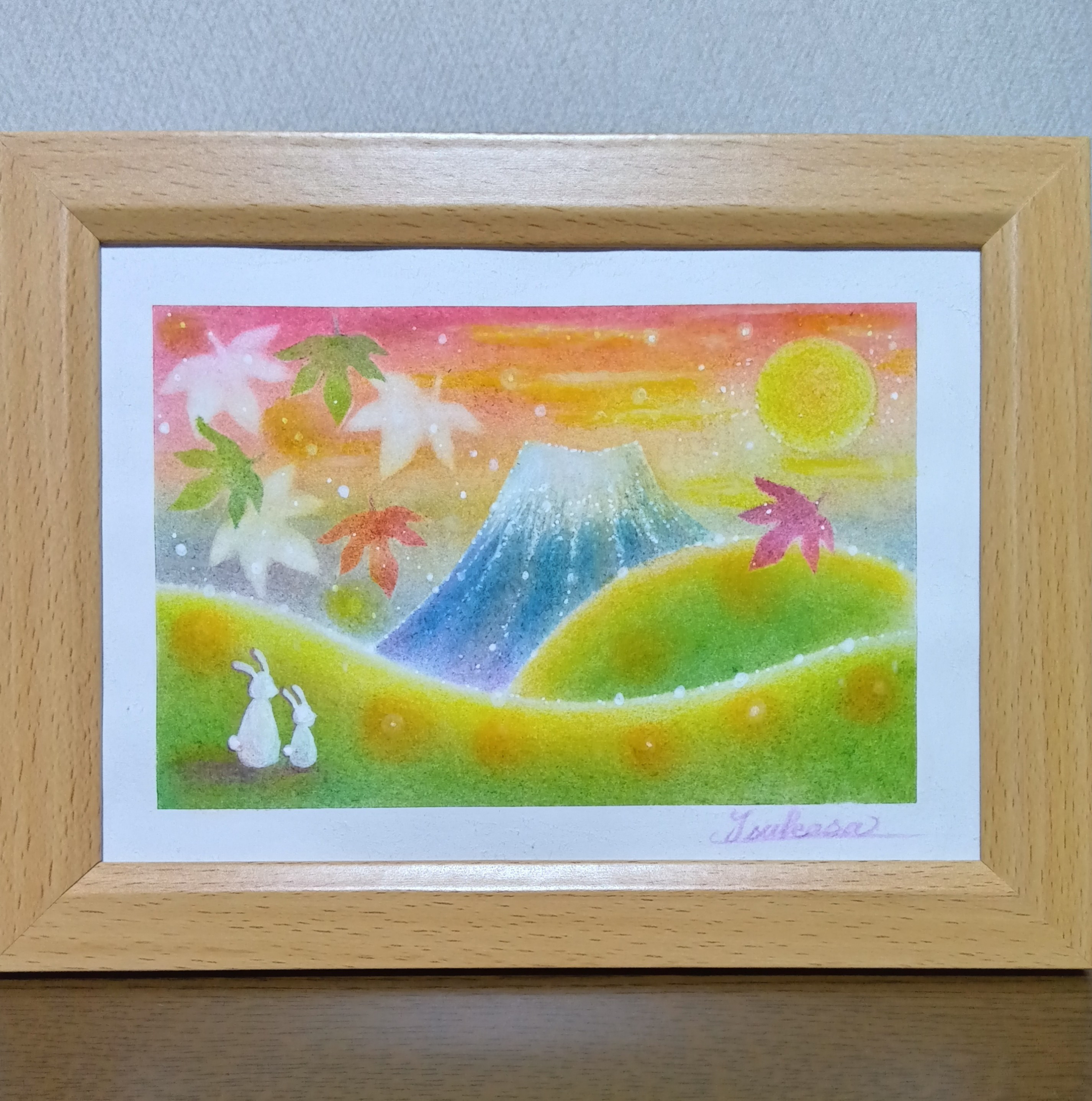 紅の湖畔　ハンドメイドパステル画　絵画アート原画 紅の湖畔 ハンドメイドパステル画 絵画アート原画 紅の湖畔