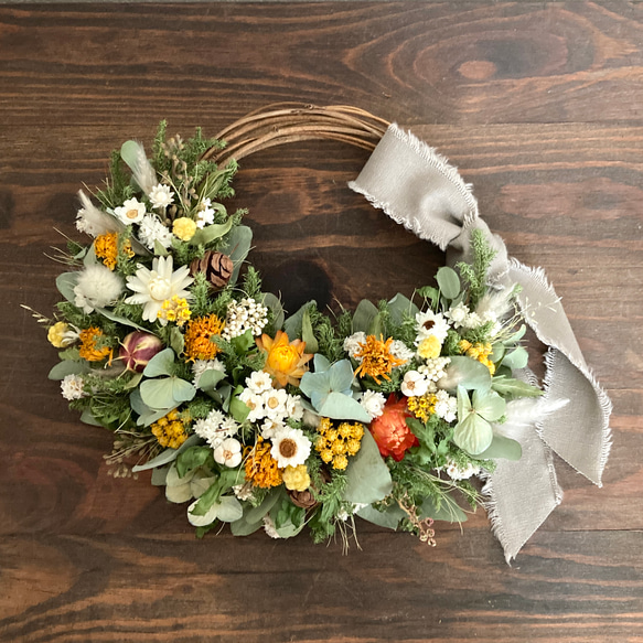 SALE かに草 真夏の草花リース カニクサと草花のリース赤い実