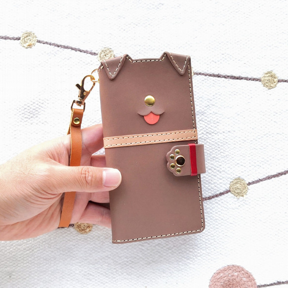 leather sumyaho case＊手帳型 垂れ耳犬のレザースマホケース