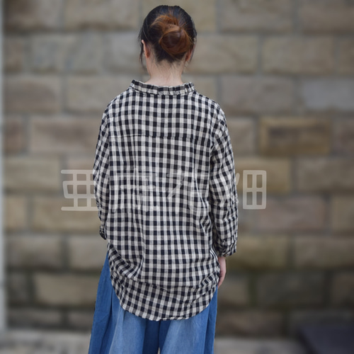 ギンガム チェック シャツ ブラウス レディース リネン シャツ 開襟