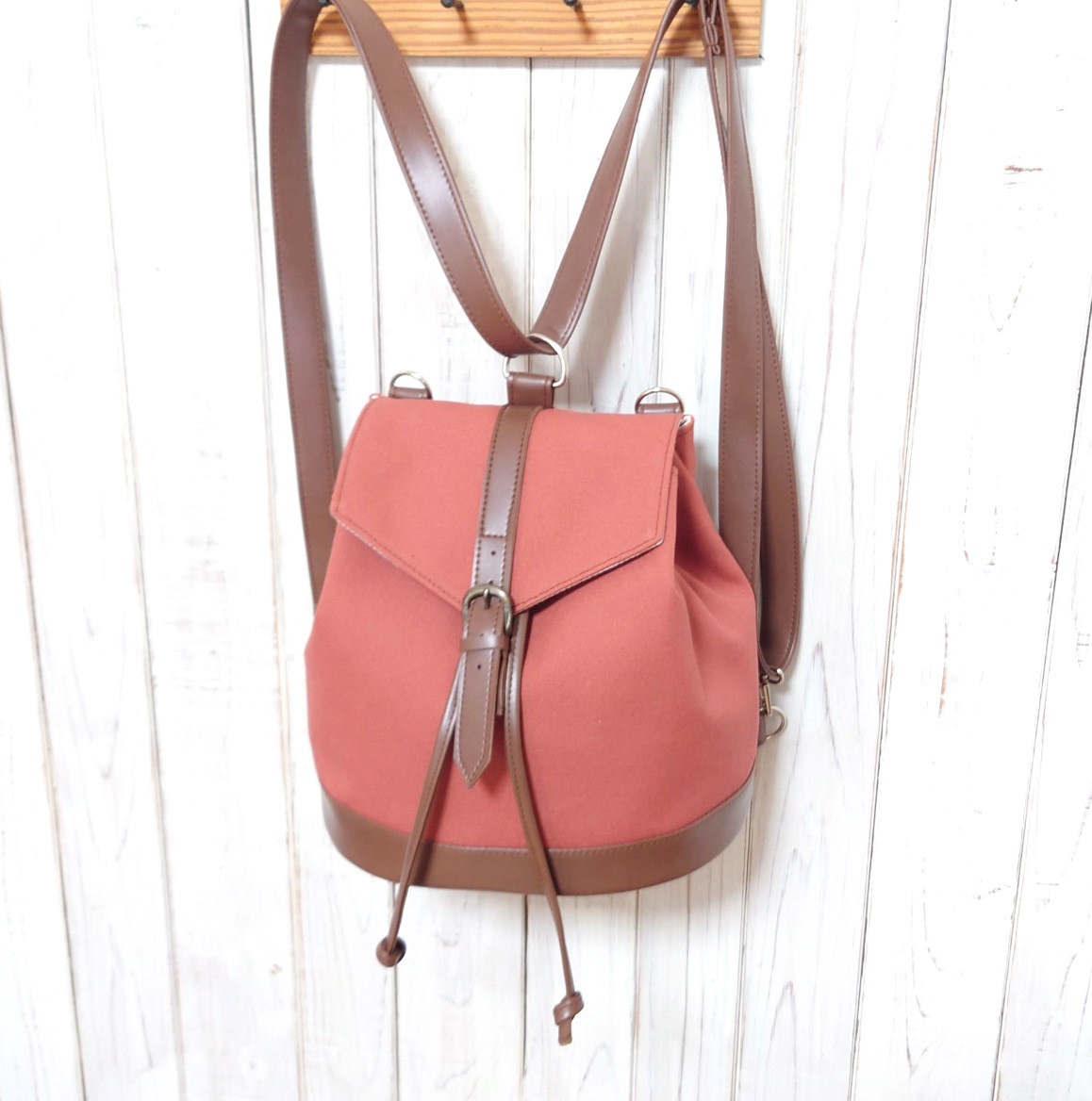 色の変更可能　3wayレンガの帆布と焦げ茶合皮のリュックP