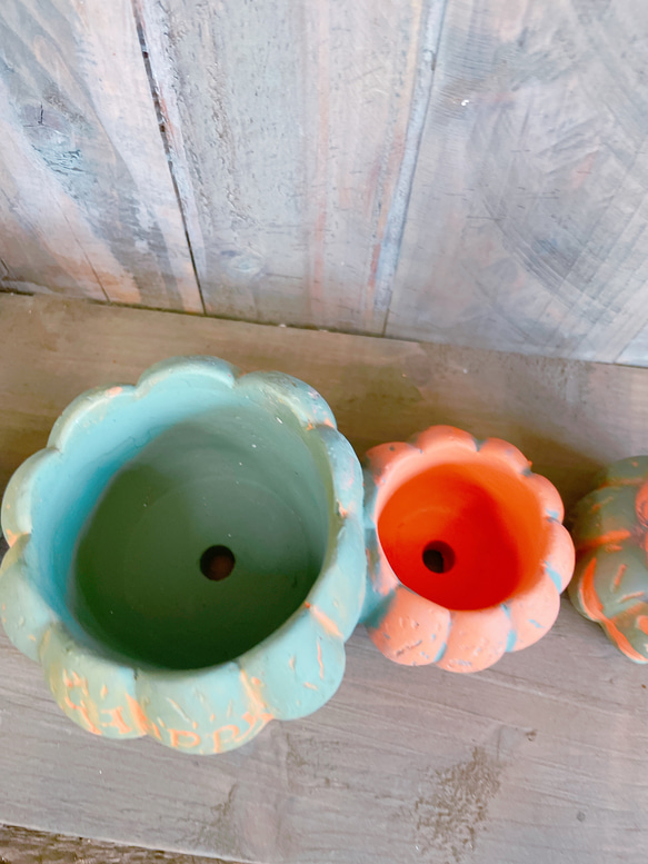 ラスト！3個セット♡ハロウィン雑貨♡【陶器鉢パンプキン型】可愛いハロウィンディスプレイに！グリーンオレンジ 7枚目の画像