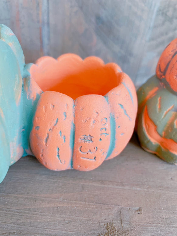 ラスト！3個セット♡ハロウィン雑貨♡【陶器鉢パンプキン型】可愛いハロウィンディスプレイに！グリーンオレンジ 6枚目の画像