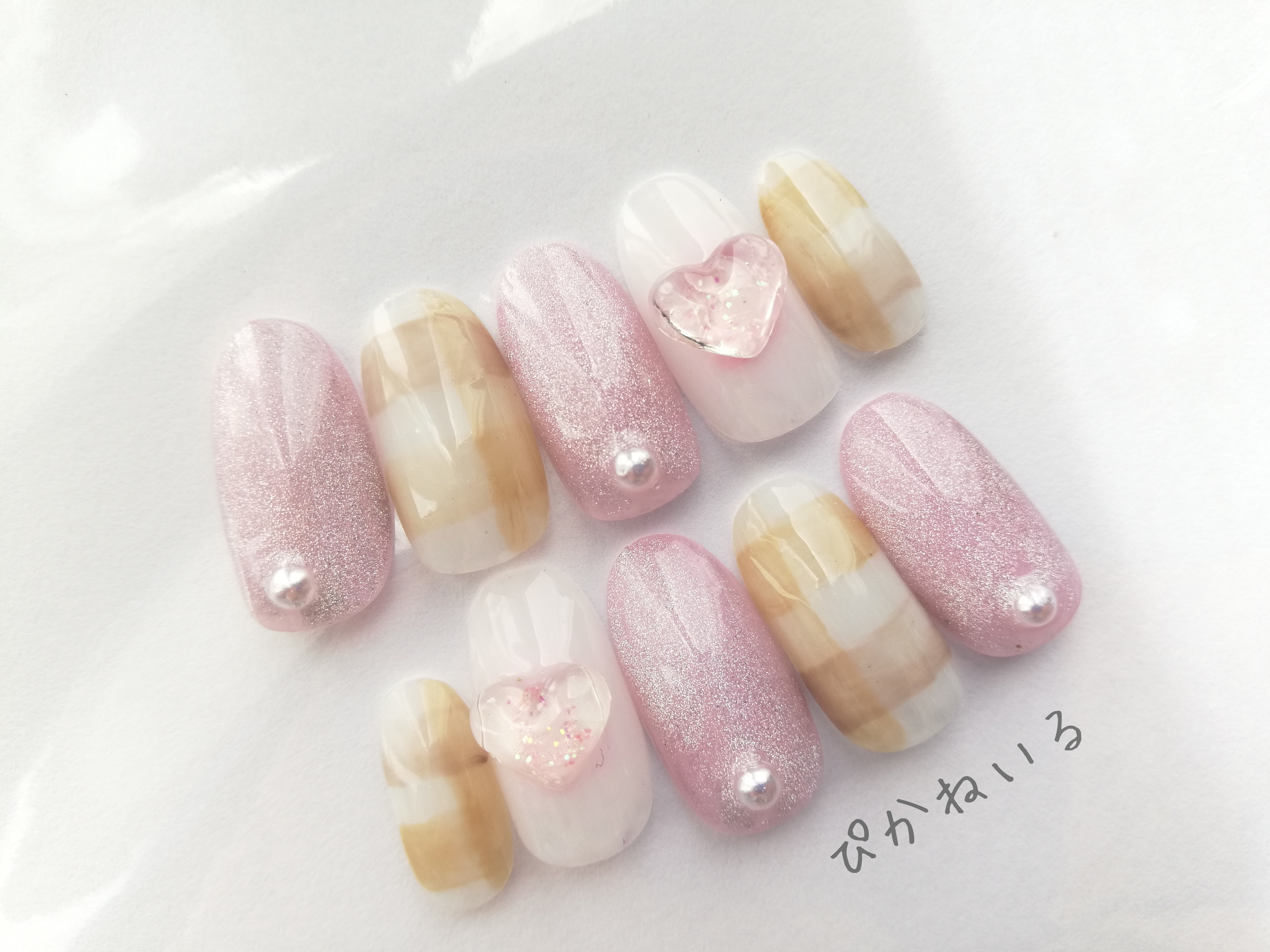 お急ぎ便A♡ ネイルチップ オレンジネイル チェック柄 シンプル 量産型 ハート 749210330.jpg?1570233801