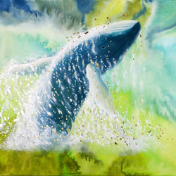 手描き オリジナル アクリル絵の具 フランス金箔「フリーダムクジラ」 4枚目の画像