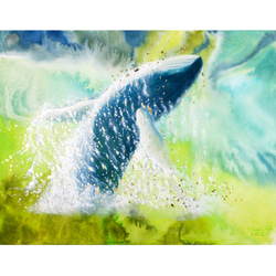 手描き オリジナル アクリル絵の具 フランス金箔「フリーダムクジラ」 1枚目の画像