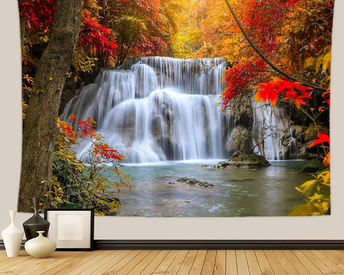 タペストリーF57 紅葉 滝 自然 渓流 秋 絶景 癒し リラックス 壁