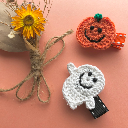 送料無料♩ハロウィンおばけとかぼちゃのベビーヘアクリップ